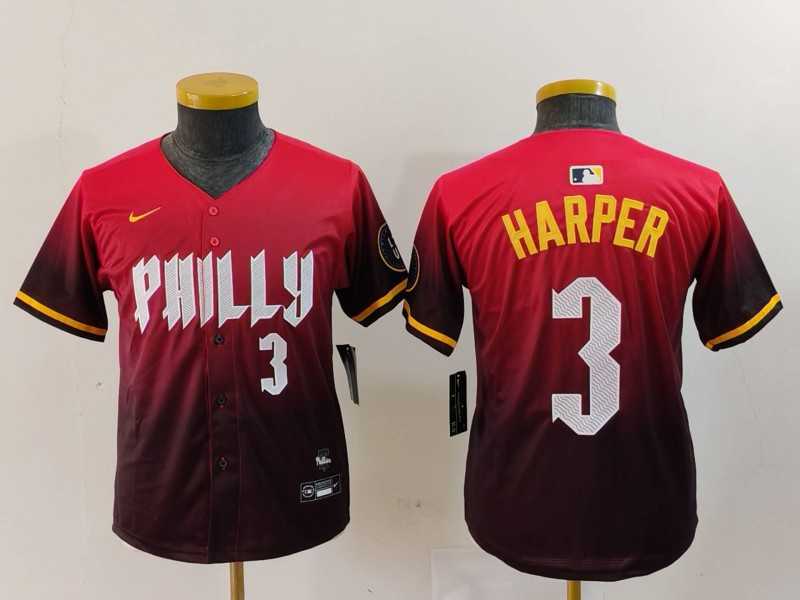 Youth Philadelphia Phillies #3 Bryce Harper Number Red 2024 City Connect Limited Jersey->mlb youth jerseys->MLB Jersey